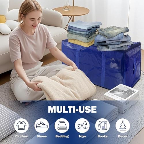 16 Pack Extra Heavy Duty Large Moving Bags with Strong Zipper & Carrying Handles, Sturdy Clothes Storage Bag Totes Bins, Packing Bags Moving Boxes College Moving Supplies, Dark Blue - 33 gal - Image 5