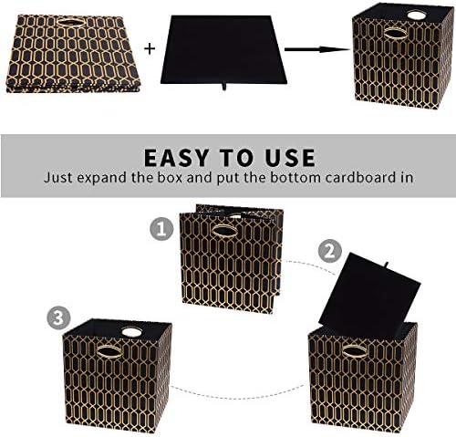 Posprica Storage Bins, Storage Cubes,13×13 Fabric Drawers Organizer Basket Boxes Containers (13×13×13/4pcs, Black/gold geometry Pattern) - Image 2