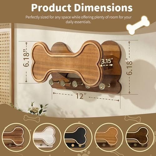 MTERSN Dog Leash Holder for Wall with Shelf for Pet Adoption Gift, Brown - Image 2