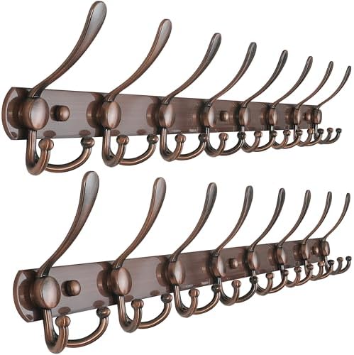 Dseap Coat Rack Wall Mount - 29.5” Long 8-Tri-Hooks Heavy Duty Coat Hanger Rail Wall Hooks for Hanging Coats Hats Clothing Clothes Purse Mudroom Entryway, Pack of 2 by Dseap
