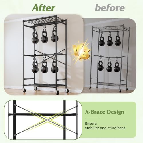Raybee Clothes Rack, Rolling Portable Closet with Wheels, Double Rod 308LBS - Image 5