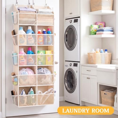 Over The Door Organizer 5 Tiers, Extra Large Behind Door Storage of 10 Compartments, 80 lbs Weight Capacity Hanging Storage Organizer with Clear Window Kids Toys, Shoes,Diapers, Braided Style - Image 6