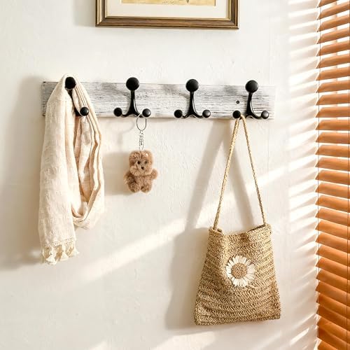 SKOLOO 24-Inch Wood Coat Rack Wall Mount with 4 Triple Hooks - Ideal for Family Entrances, Classrooms, and Pet Supplies Storage - Perfect Coat Hooks for Wall,Distressed White Wash - Image 3
