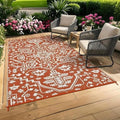 8x10 Plastic Straw Outdoor Rug Waterproof Reversible Mat, UV-Resistant Vintage Medal Camping Outdoor Carpet for Patio Deck Balcony Picnic Fold Portable Outdoor Large Floor Mat Orange Red White by GAOMON