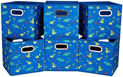 Dinosaur Fabric Storage Cubes Bins Kids 13x13x 13 in Navy Blue Storage Cubes Inserts Foldable Cloth Storage Boxes Collapsible Storage Baskets Drawer for Cube Organizer ,QY-SC06-6 by HSDT