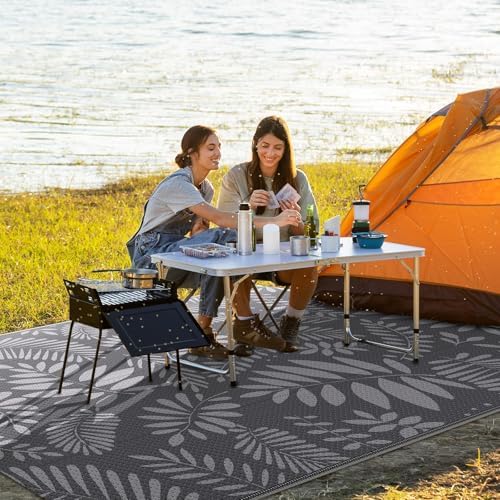StepRite Outdoor Rug, Patio Rug, Plastic Straw Camping Rugs, Large Waterproof Area Rug and Mat for Outdoors, RV, Patio, Backyard, Deck, Porch, Beach, Balcony, (6'x 9', White&Gray) - Image 5
