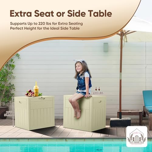 EHHLY 33 Gallon Deck Box, Small Outdoor Storage Box Waterproof, Lockable Secure Package Bin Delivery Box for Outside Front Porch, Patio Cushions Storage Box, Delivery Driver Snack Box for Porch, White - Image 4