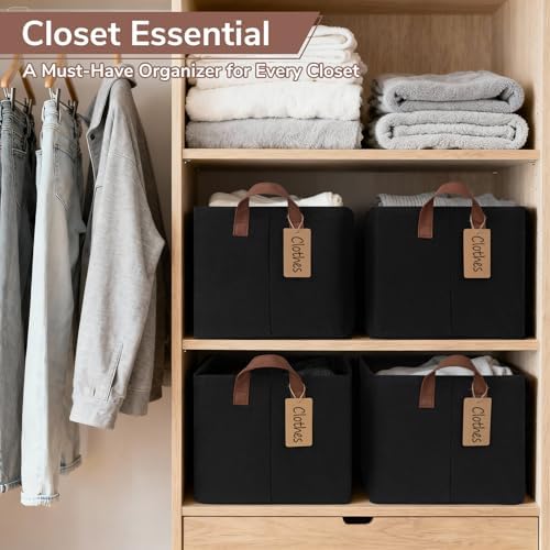 CHICVITA 4 Pack Large Fabric Storage Baskets for Shelves, 30L Black - Image 2