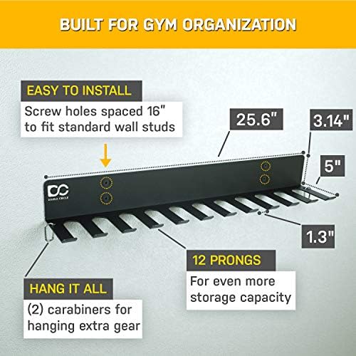 Double Circle Gym Storage Rack with 12 Hooks, Multi Purpose Gym Equipment Wall Rack Hanger for Pro Home Gym Storage for Exercise Bands, Barbell Bars, Jumprope (Hardware Included) - Image 3