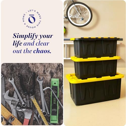 HOMZ Durabilt Plastic Storage Bins with Lids, 27 Gal, Black/Yellow, 2 Pack - Image 6