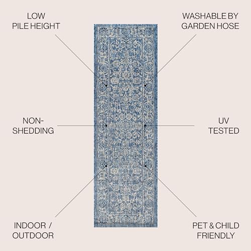 JONATHAN Y Weave Floral Indoor Outdoor Runner Rug 2X10 Navy/Gray, Tela Bohemian Textured for Backyard, Patio, Porch, Easy-Cleaning, High Traffic, Pet-Friendly, Non-Shedding (SMB100B-210) - Image 3