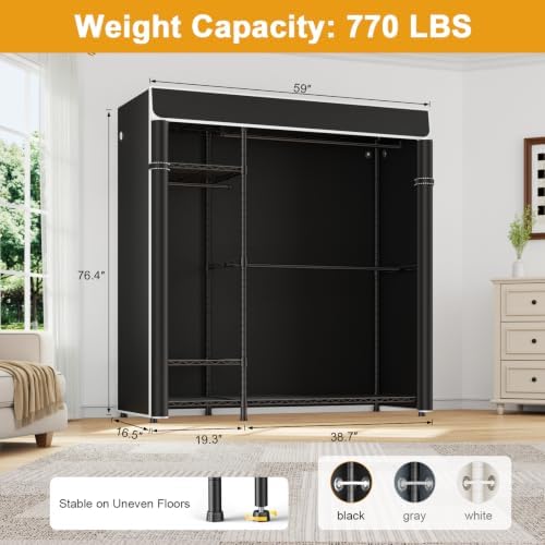 ULIFHOME F7C Clothes Rack with Cover, Covered Clothing Rack Heavy Duty - Image 4