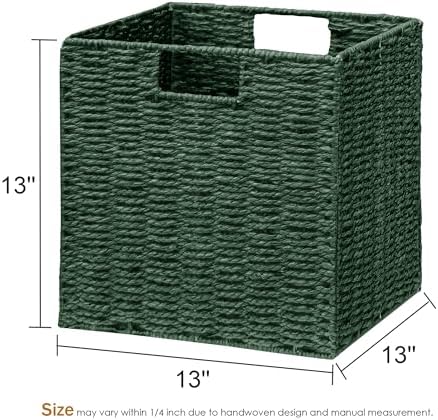 Vagusicc Wicker Storage Basket, Set of 2 Hand-Woven Paper Rope Wicker Basket, Foldable Cube Storage Bins, Square Large Storage Baskets for Organizing Shelves & Decor, Orange (13″×13″×13″) - Image 2