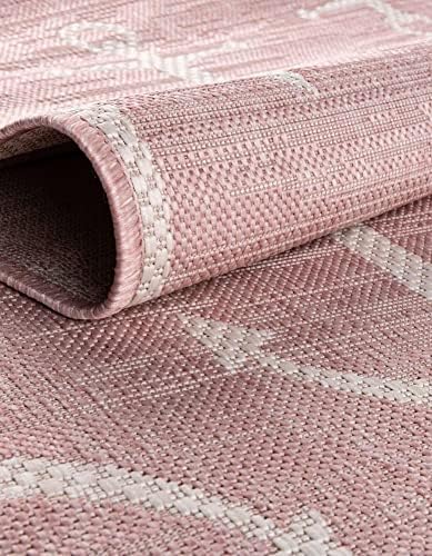 Unique Loom Outdoor Coastal Collection Area Rug - Ahoy (10' x 13' 1" Rectangle, Pink/ Ivory) - Image 6
