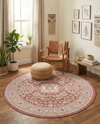 Rugs.com - Outdoor Aztec Rug – 8 Ft Round Rust Red Indoor/Outdoor Rug – Perfect for Patios, Decks, and Porches - Image 5