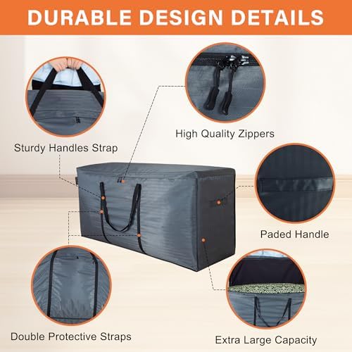 storagebag Patio Cushion Storage Bag, Outdoor Cushion Storage Bag,Waterproof Extra Large Furniture Storage Bag with Handle and Zipper, 48in L x 16in W x 22in H - Image 4