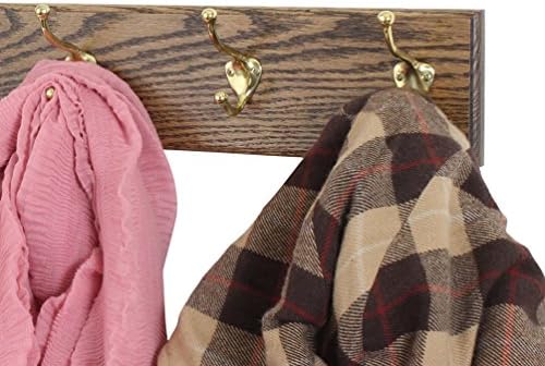 PegandRail Oak Wall Mounted Coat Rack with Solid Brass Hooks 4.5" Ultra Wide (Walnut, 36" x 4.5" with 7 Hooks) - Image 3