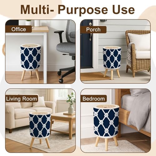 Trash Can with Lid Seamless nautical rope Endless navy white loop ornament Marine Carrick Small Garbage Can with Legs Waste Bin Press Cover Wastebasket for Kitchen Bathroom Living Room 7L/1.8 Gallon - Image 5