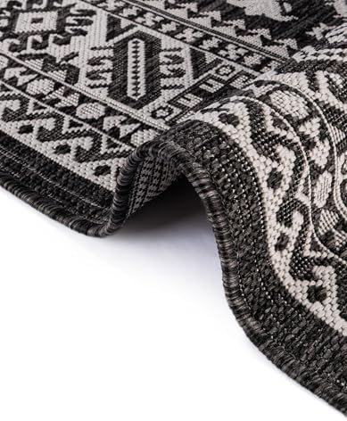 Rugs.com Outdoor Aztec Collection Rug – 6 Ft Square Charcoal Gray Flatweave-Pile Rug Perfect for Living Rooms, Kitchens, Entryways - Image 7