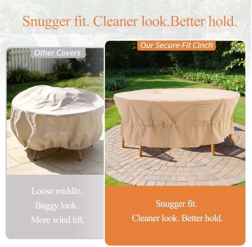 WJ-X3 Beige Waterproof Round Patio Furniture Cover, 72D x 31H - Image 3