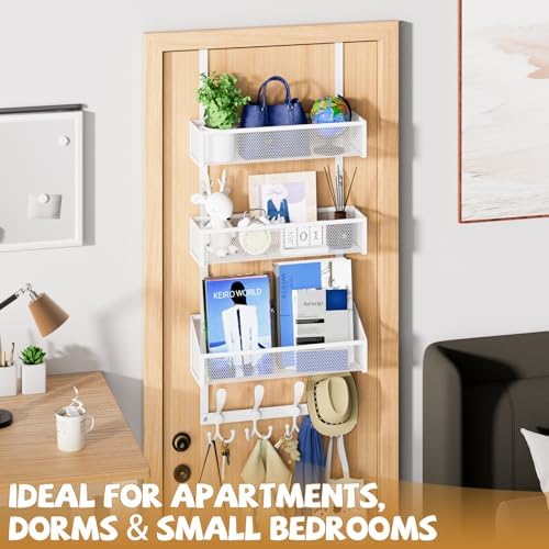 Kaiferty Over The Door Hooks Organizer, Coat Rack Over The Door Storage Hanger Towel Rack, Back of Door Storage Organizer for Bathroom,Bedroom,Kitchen,Office (White, 4-Tier) - Image 7