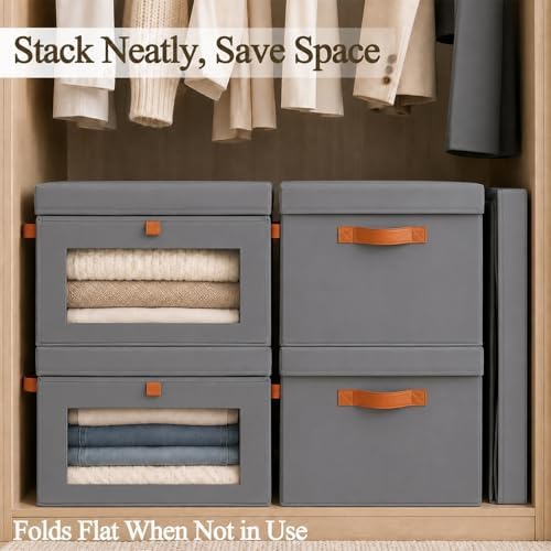 combocube Storage Bins with Lids, 4 Pack Large Fabric Closet Organizer - Image 6