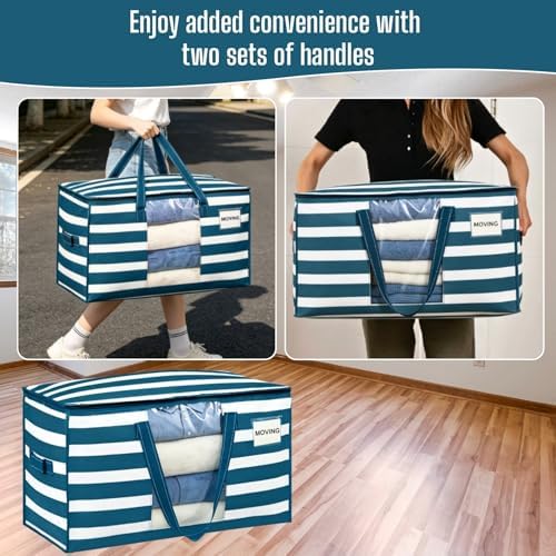 VENO Moving Bags, Wide Open Top, Clear Window, Classic Navy Stripe, 10 Pack - Image 5