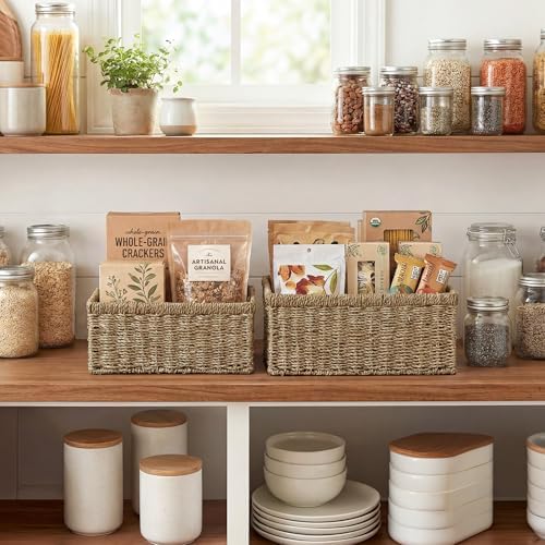 StorageWorks Wicker Storage Baskets,Natural Seagrass Storage Baskets,2-Pack - Image 2