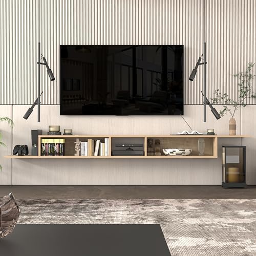 Atelier Mobili Floating TV Stand for Up to 65 Inch TVs – Wall Mounted Floating Shelf for Under TV, Entryway Organizer & Bedroom Vanity – Multi-Purpose Storage & Display Console (Oak, 100INCH) - Image 3