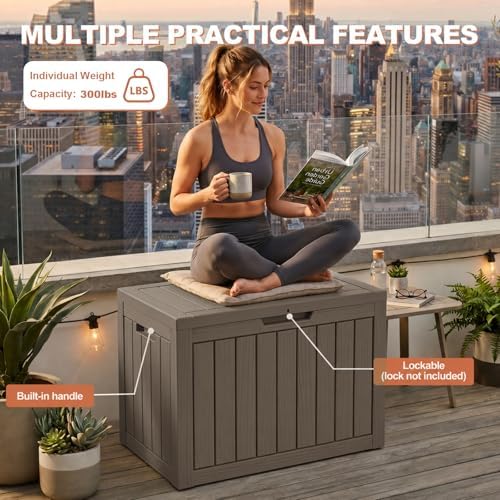 EFU Outdoor Storage Box 60 Gallon Deck Box, Waterproof Resin, Grey - Image 5