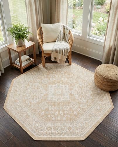 Rugs.com - Outdoor Aztec Rug – 5 Ft Octagon Natural Indoor/Outdoor Rug – Weather-Resistant Flatweave for Patios, Decks, and Porches - Image 5