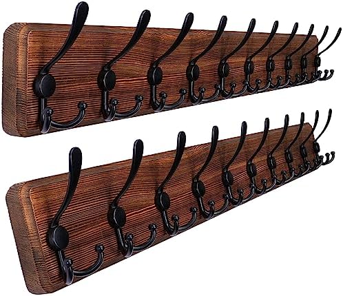 SKOLOO Rustic Coat Rack Wall Mount, 10 Hooks, 38.6'' Long, Brown, Pack of 2 by SKOLOO