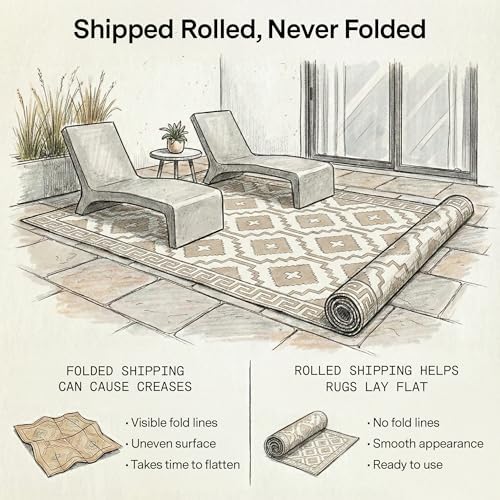 Fab Habitat Boho Vintage Tribal Outdoor Rug - Waterproof, Crease-Free Fade Resistant, Reversible - Recycled Plastic - Patio Porch Balcony Deck Yard Garden - Lhasa Mocha - 4x6 ft - Image 4