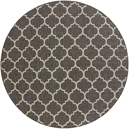 Unique Loom Outdoor Trellis Collection Area Rug - Trellis (Round 10' 8" x 10' 8", Black/ Ivory) - Image 3