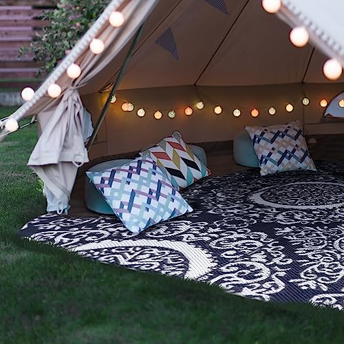 NUU GARDEN Outdoor Rug, Plastic Straw Foldable Area Rug Indoor Outdoor Carpet for Patio Decor Balcony Camping Picnic RV, 5.3ft ' x 7.3'ft, Blue and White - Image 2