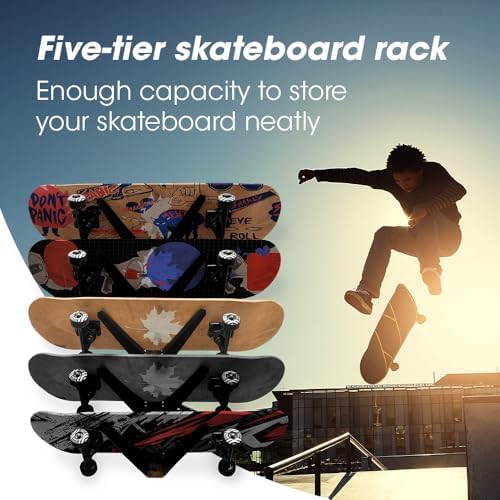 J JACKCUBE DESIGN Skateboard Wall Mount Storage Rack, Longboard Organizer Horizontal Display Holder Floating Shelf for 5 Skate Deck - MK957A - Image 5