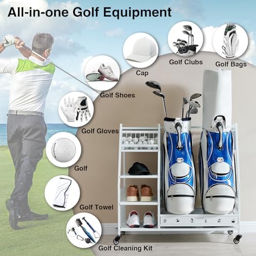 Lauren&Harold Golf Bag Organizer Garage Storage, Golf Storage Rack Stand Fits 2 Golf Bags, Golf Clubs and Other Golfing Equipment Accessories, Golf Organizer for Garage, Club, Shed, Basement - Image 5