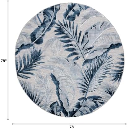 SAFAVIEH Washable Rug Outdoor Cabana Collection - 6'5" Round, Grey & Navy, Non-Shedding & Easy to Clean, Ideal for Patio, Backyard, Mudroom (CBN452N) - Image 2