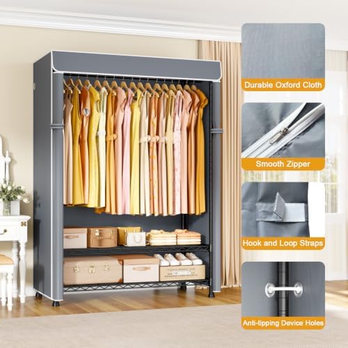 ULIFHOME H5C Max Clothes Rack with Cover, Covered Clothing Rack Heavy Duty - Image 3