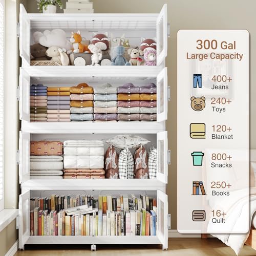 BROVIEW 300Gal Extra Large Storage Bins with Lid and Wheels, White, 4 Pack - Image 5