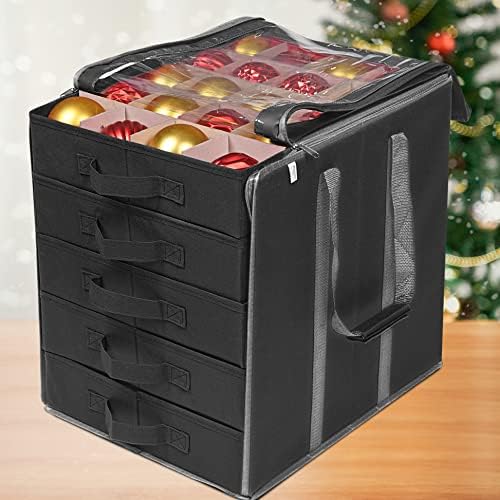 ProPik Christmas Ornament Storage Boxes with Dividers - 5 Separate Trays - Ornament Holder - Keeps 100 Holiday Ornaments - Durable Carrying Bag Handles Organizer Storage Box (Black) - Image 2