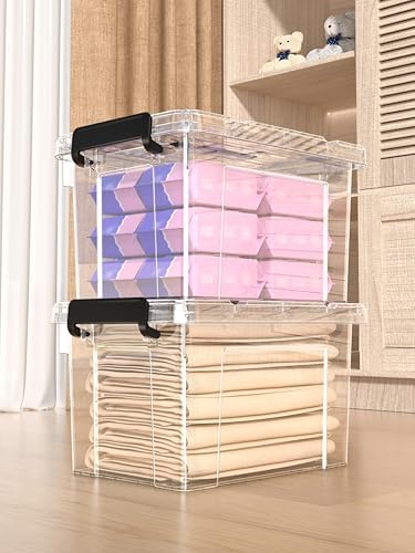 Cetomo 25Qt*4 Lidded Storage Bins, Stackable Plastic Bin with Handle, Storage Container with Secure Latching Buckles, Transparent, 25 Quart, Set of 6 - Image 4