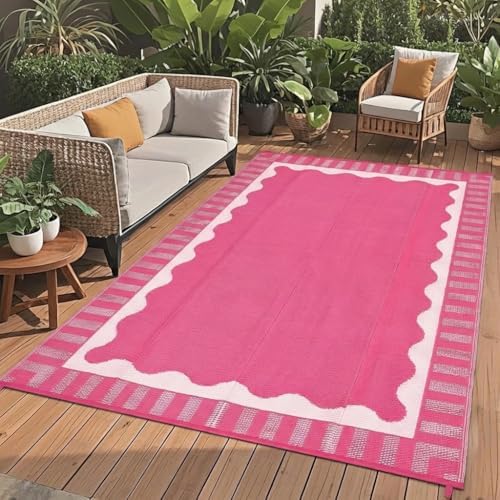 Garvee Scalloped RV Outdoor Rugs 8x10 Patio Rugs Outdoor Waterproof, Pink by Garvee
