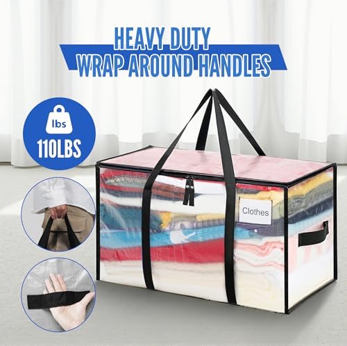 BAGAIL Heavy Duty Moving Bags with Strong Handle, Extra Large Moving Boxes, Storage Tote for Clothes, College Moving Supplies(Clear,93L-12pack) - Image 5