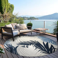 Rugshop Lucca Indoor/Outdoor Contemporary Floral Durable Round Rug Navy 8' by Rugshop