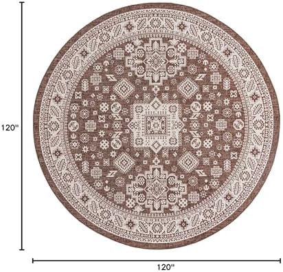 Rugs.com - Outdoor Aztec Rug – 10 Ft Round Brown Indoor/Outdoor Rug – Weather-Resistant Flatweave for Patios, Decks, and Porches - Image 2