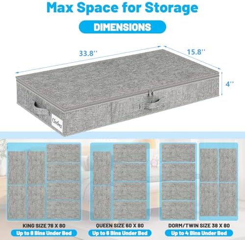 Under Bed Storage Container Bins 4 Pack, 4 Inch Thin Low Profile Underbed Clothes Storage Organizer for Dorm & Home, Use for Blanket and Toy Storage Box W/ Sturdy Bottom/Sides, Foldable Thick Fabric - Image 2
