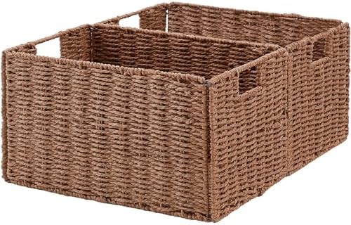Vagusicc Large Wicker Storage Basket, Set of 2 Baskets for Organizing Brown by Vagusicc