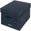 Leitz Fabric Storage Box with Lid, Set of 2 Cube Storage Unit Boxes, Foldable Fabric Ottoman Storage Organiser Box, Velvet Grey, Small, 61460089 by Leitz