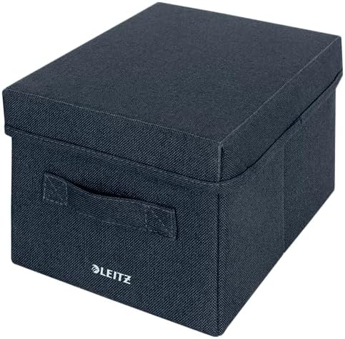 Leitz Fabric Storage Box with Lid, Set of 2 Cube Storage Unit Boxes, Foldable Fabric Ottoman Storage Organiser Box, Velvet Grey, Small, 61460089 by Leitz